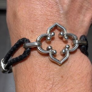 Brighton Vintage Toledo silver and braided‎ black leather bracelet